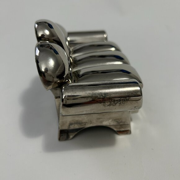 Vintage 1991 Godinger Silver Plated Sofa Couch Red Velvet Jewelry Box Lid mirror - Picture 10 of 15